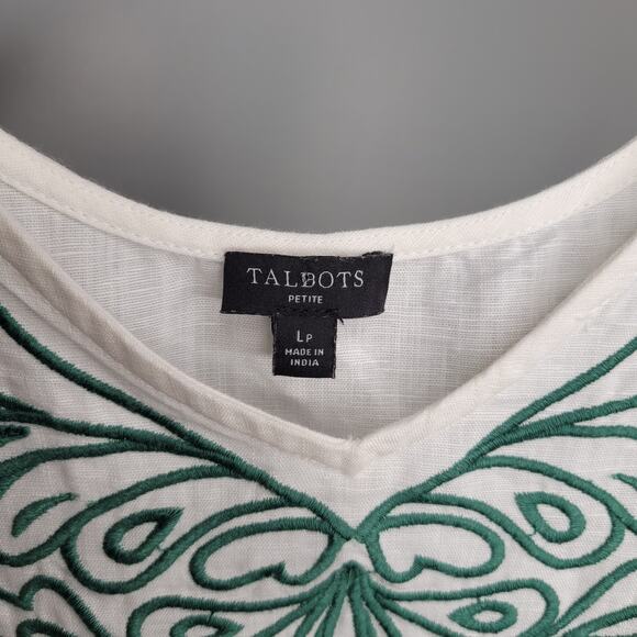 Talbots Linen Cotton Tank Top‎ Women's Size L Petite White Green Summer Coastal - Picture 2 of 9